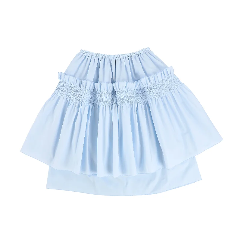 Long Skirts for Cultural Events -VENERA ARAPU PASTEL BLUE SMOCKED LAYERED SKIRT [Final Sale]