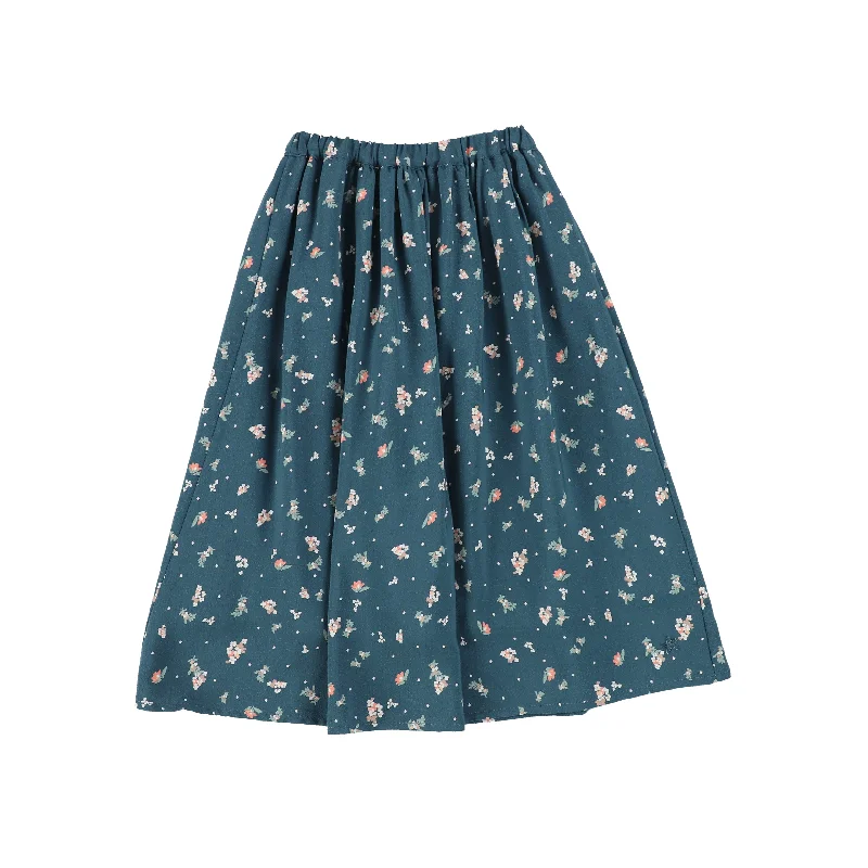 Wrap Short Skirts for Adjustable -Tocoto Vintage Forest Green Floral Midi Skirt [Final Sale]