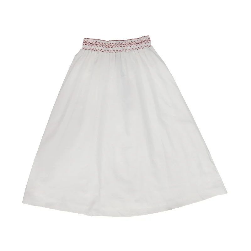 Long Skirts for Casual Outings -BACE COLLECTION WHITE SMOCKED STICHED DETAIL SKIRT [FINAL SALE]