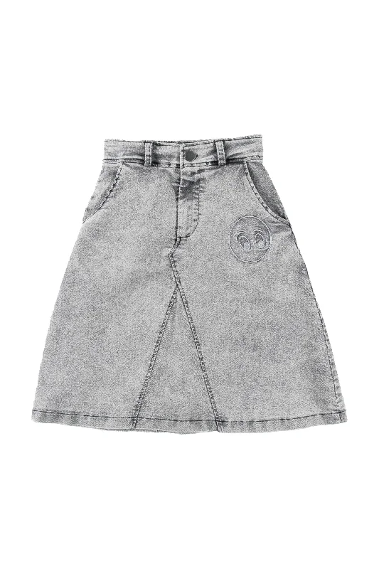 White Long Skirts for Pure -LOUD GREY DENIM WASH POCKET SKIRT [FINAL SALE]