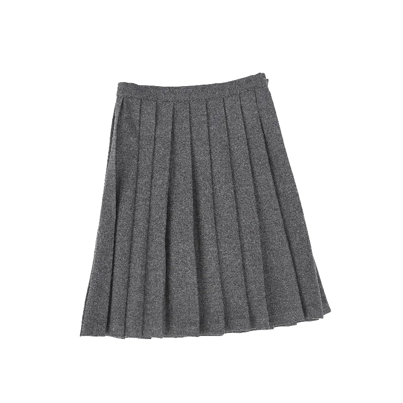 Layered Long Skirts for Volume -Bamboo Heather Gray Wool Pleated Skirt [FINAL SALE]