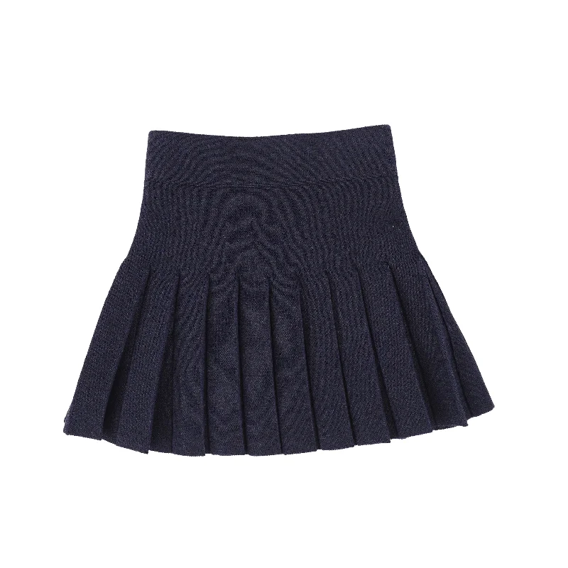 Abstract Short Skirts for Creative -BAMBOO NAVY KNIT DROP PLEATED SKIRT [Final Sale]