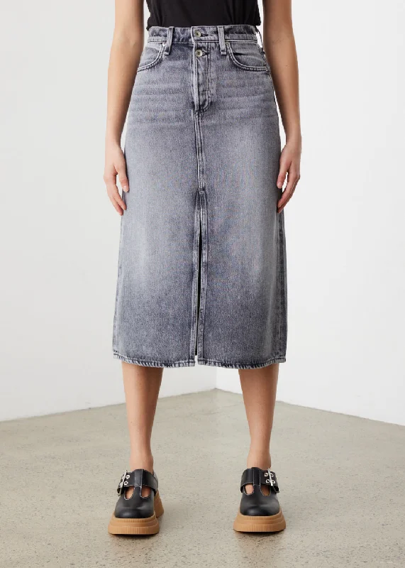 Ruffled skirts for soft romantic appeal -*NO STOCK* Broken In Denim High-Rise Skirt