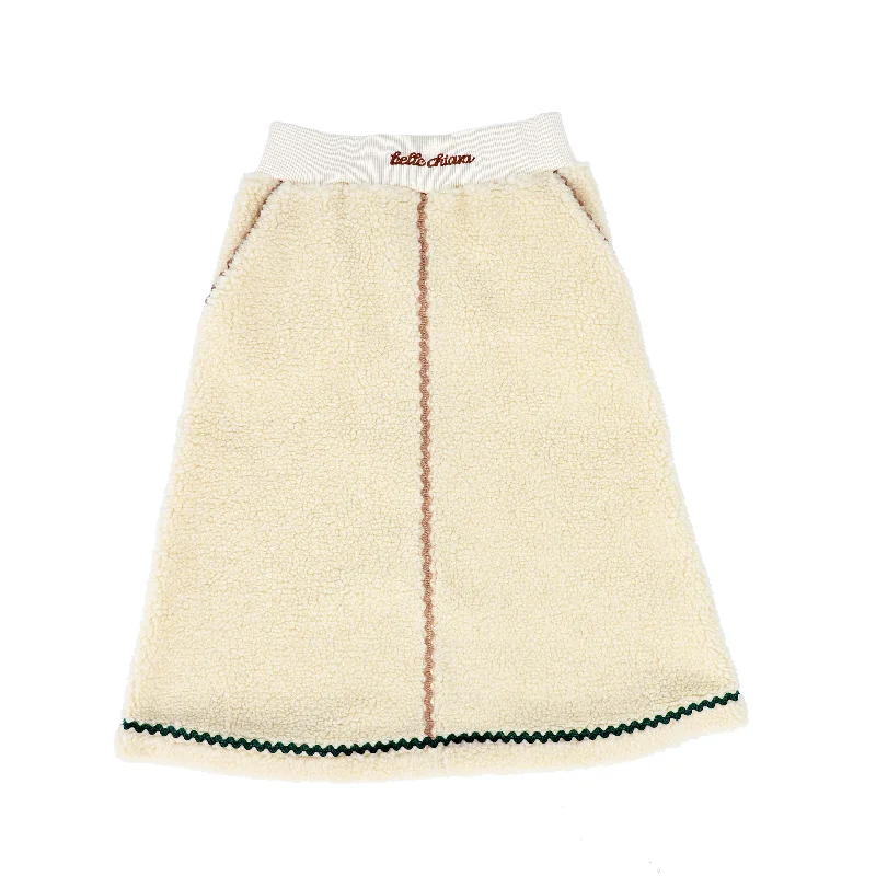 Bermuda Short Skirts for Casual -BELLE CHIARA ECRU SHERPA TRIM SKIRT [Final Sale]