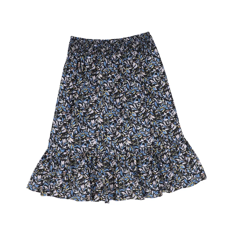 Long Skirts for Dinner Dates -ONE CHILD NAVY FLORAL SMOCKED SKIRT [Final Sale]