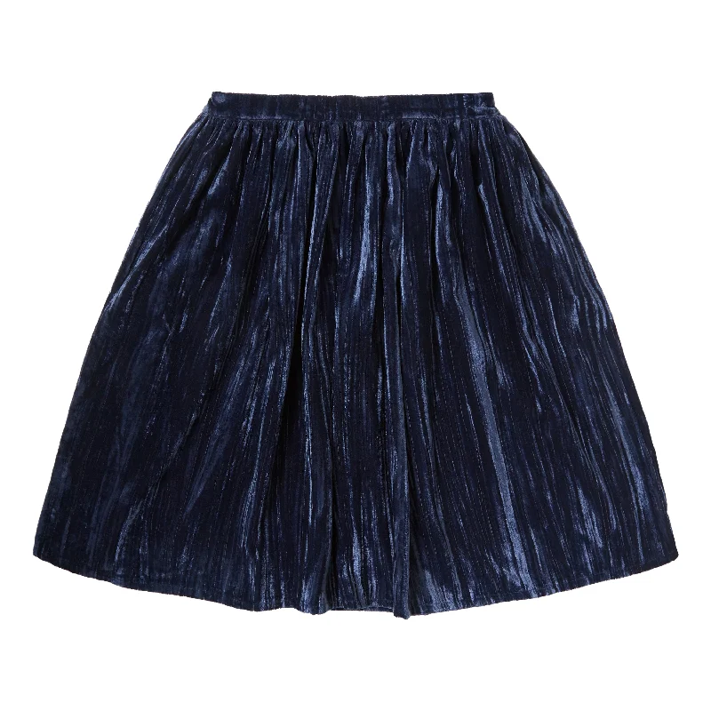 Straight Short Skirts for Simple -TOCOTO VINTAGE NAVY VELVET MIDI SKIRT [FINAL SALE]