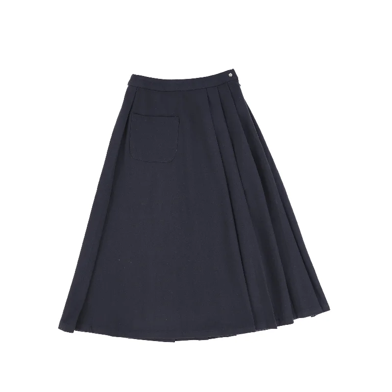 Satin Short Skirts for Shiny -Valentina Navy Flannel Pleated Midi Skirt [FINAL SALE]