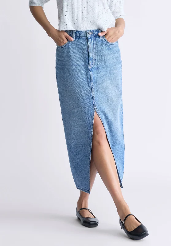 Sequined Shorts for Sparkle -High Rise Samantha Women's Denim Skirt, Mid Blue Sanded - BL16008