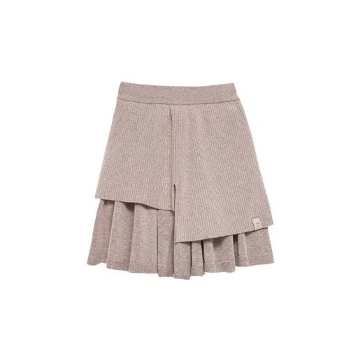 Black Long Skirts for Versatile -OMAMIMINI TAUPE KNIT DOUBLE LAYER SKIRT [Final Sale]