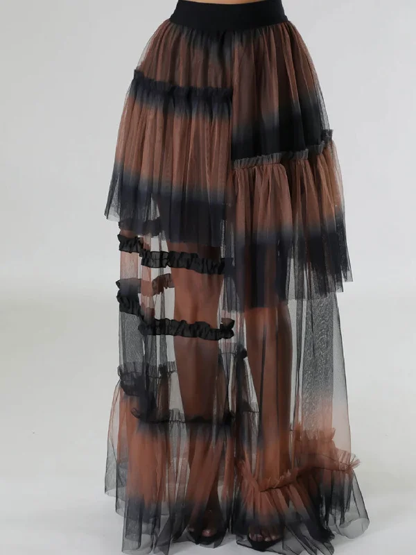 Ruffled skirts for feminine playful charm -Contrast High Waist Maxi Skirt