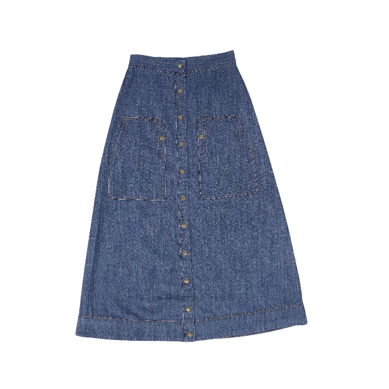 Short Skirts for Summer Days -Bamboo Denim Button Maxi Skirt [FINAL SALE]