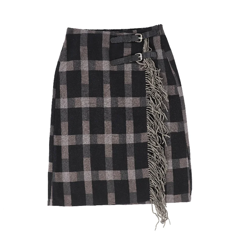 Low-waisted Short Skirts for Relaxed -ONE CHILD BLACK GREY PLAID SKIRT [Final Sale]