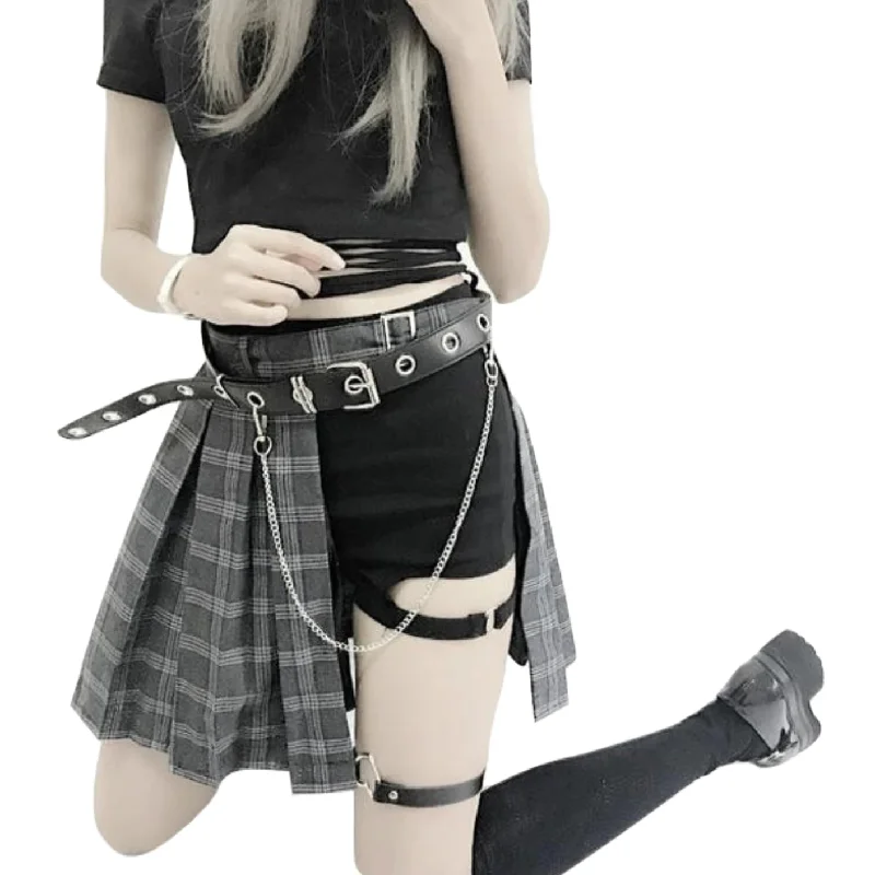 Affordable skirts with basic solid colors -Punk Rock Pleated Skirt