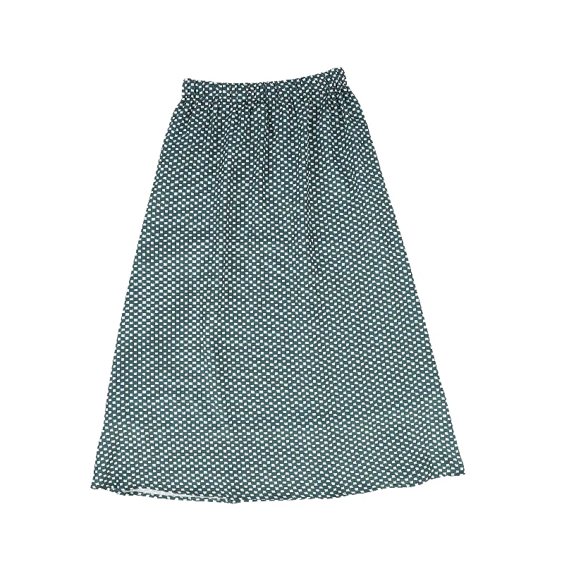 Nylon Long Skirts for Stretch -BAMBOO GREEN CHECKED SILK MIDI SKIRT [Final Sale]