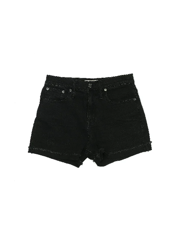 Buttoned Shorts for Stylish -Mid-Rise Denim Shorts in Dark Wash