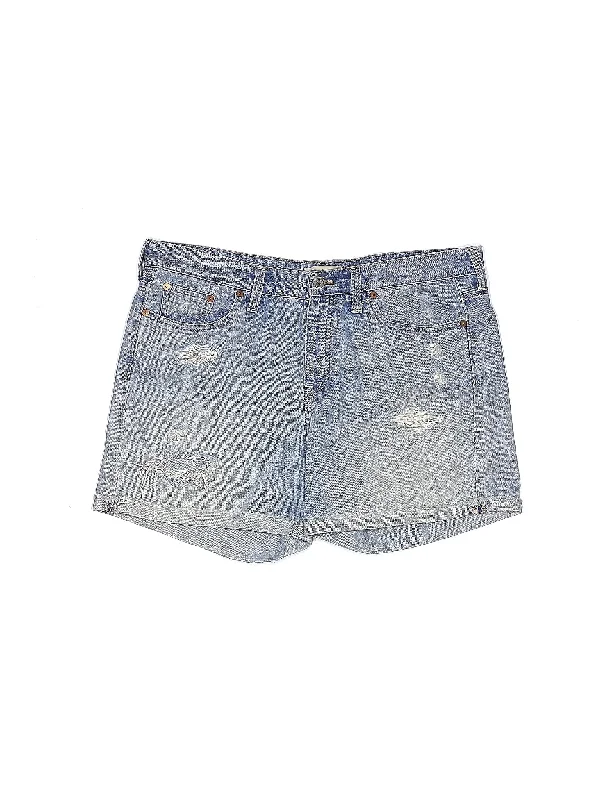 Patchwork Shorts for Unique -High-Rise Denim Shorts in Medium Wash