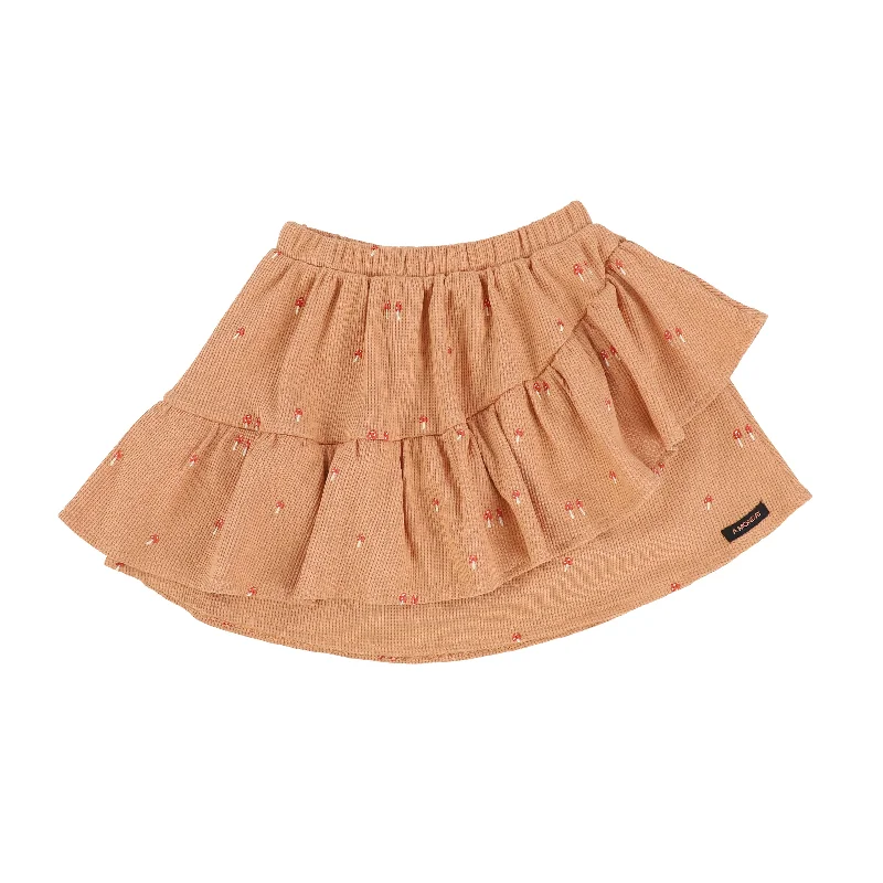 Pink Long Skirts for Feminine -A Monday Peach Mushroom Print Diagonal Ruffle Skirt [Final Sale]