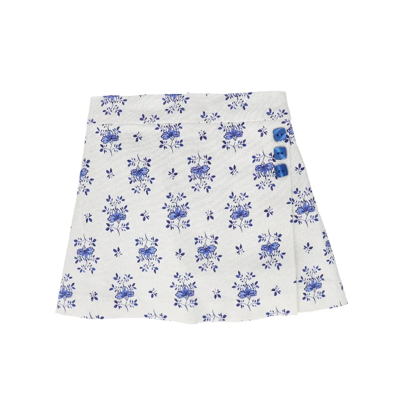 A-line Short Skirts for Flattering -BIRINIT PETIT BLUE FLOWER PRINT FLARE SKIRT [FINAL SALE]