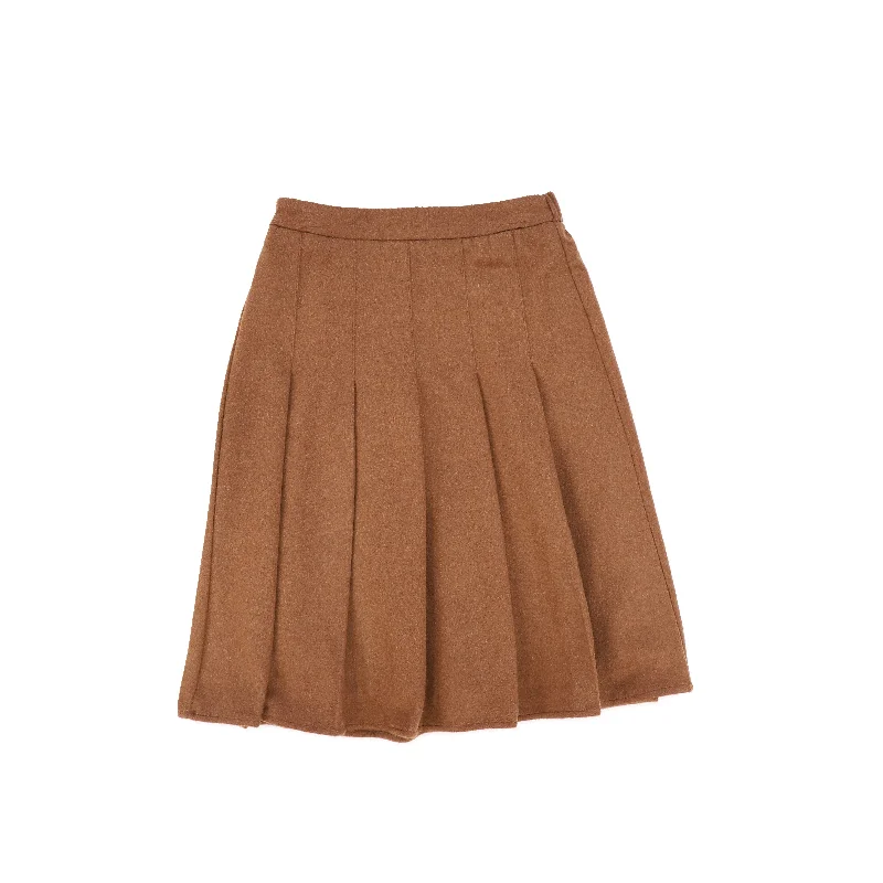 Nylon Long Skirts for Stretch -MALLORY AND MERLOT BROWN PLEATED WOOL SKIRT [FINAL SALE]