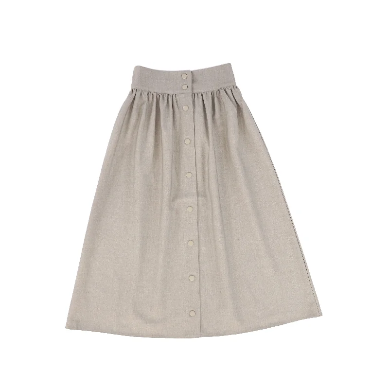 Cotton Short Skirts for Comfort -Valentina Beige Waisted Button Maxi Skirt [FINAL SALE]