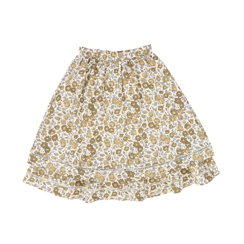 Abstract Short Skirts for Creative -ONE CHILD BROWN FLORAL WAISTED FLARE SKIRT [Final Sale]