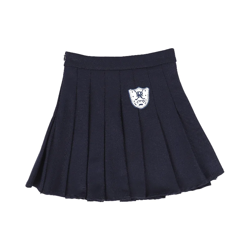 Skort Short Skirts for Practical -BAMBOO NAVY WOOL PLEATED EMBLEM SKIRT [Final Sale]