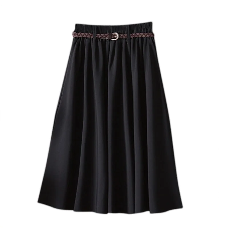 Layered Short Skirts for Fun -H Summer Women Skirt Comfort Solid A Line Mid Calf Skirt Female Plus Size Skirts