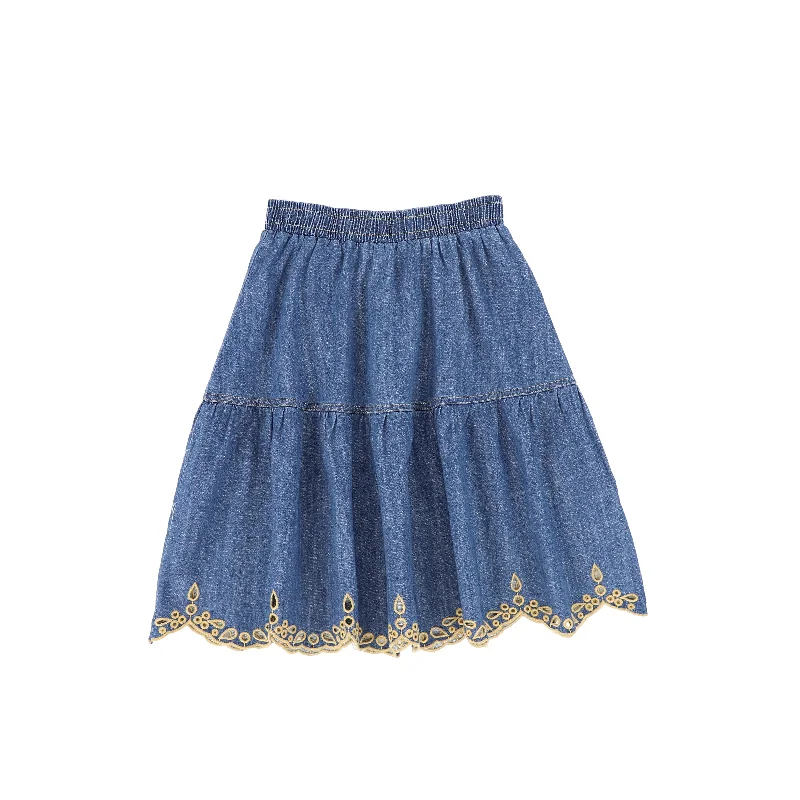 Straight Long Skirts for Classic -PHIL AND PHOEBE DENIM EMBROIDERED EYELET SKIRT [FINAL SALE]