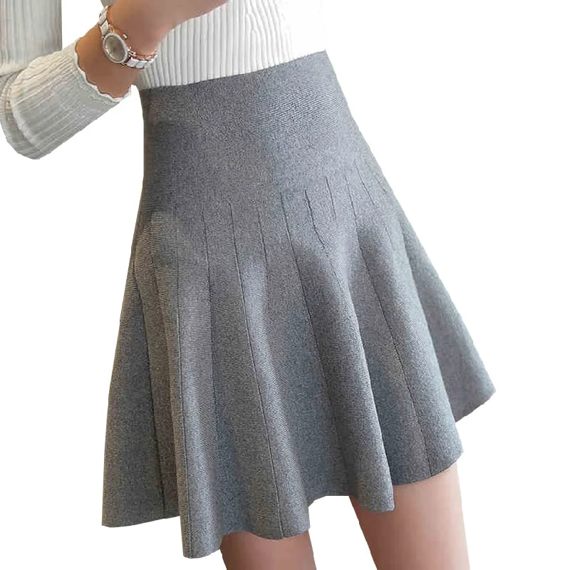 Long Skirts for Office Wear -New Women Knitted Skirt Autumn Winter Sexy Solid High Waist Short skirts Umbrella Pleated Skirt Ladies Elastic Mini Skirt AB525