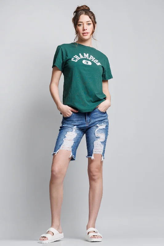 Leather Shorts for Luxury Look -Mid Rise Heavy Destructed Bermuda Denim Shorts