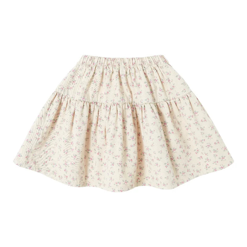 A-line Short Skirts for Flattering -TOCOTO VINTAGE BEIGE TWILL FLORAL SKIRT [FINAL SALE]