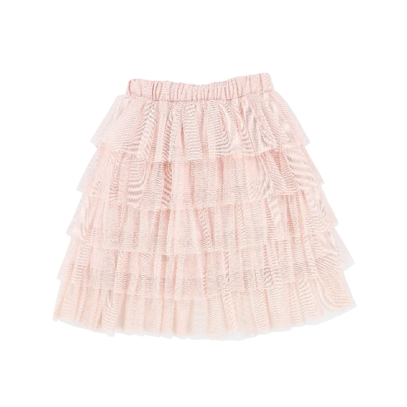 Striped Long Skirts for Style -IMPERIAL LIGHT PINK TULLE RUFFLE SKIRT [Final Sale]