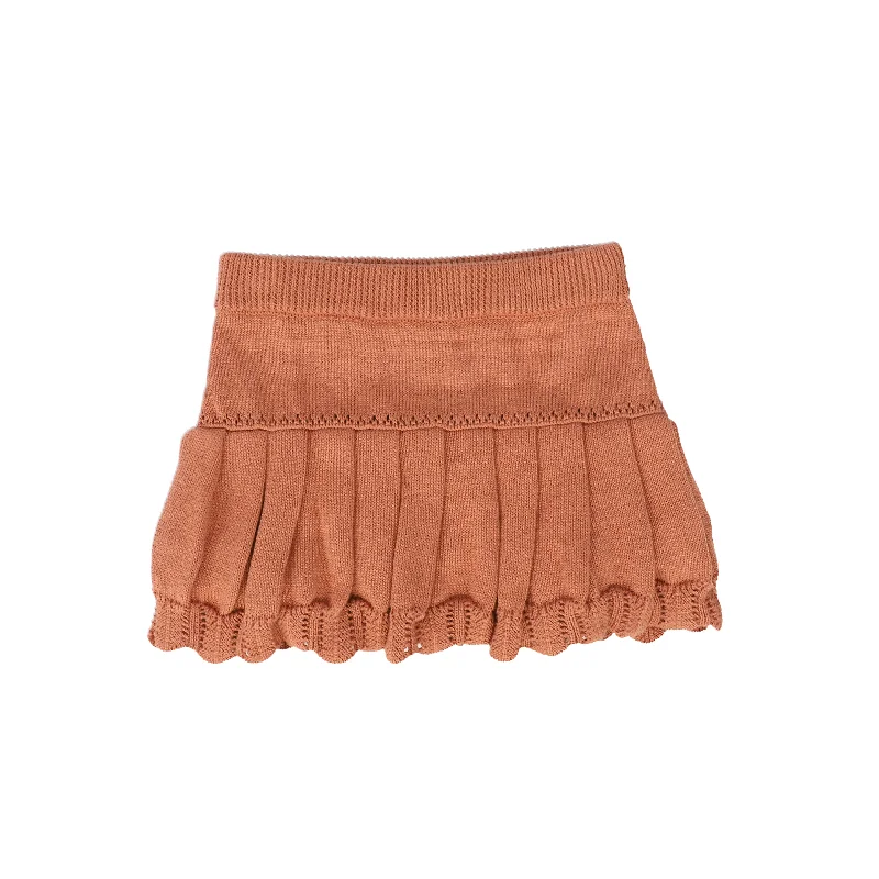 Minimalist Long Skirts for Simplicity -TUN TUN RUST PLEATED KNIT SKIRT [FINAL SALE]