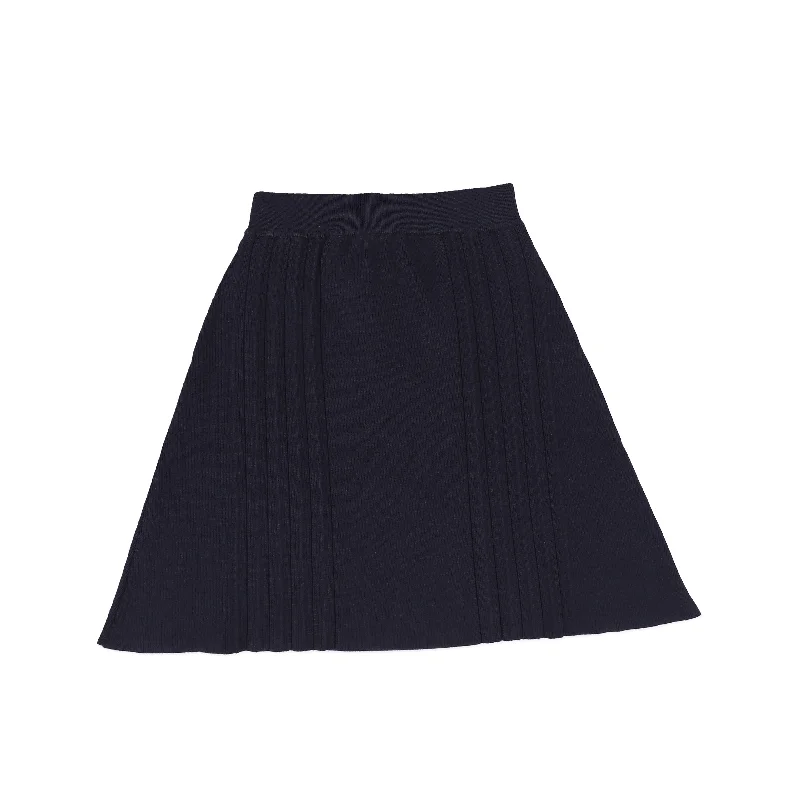 Pleated Long Skirts for Texture -Bamboo Navy Knit Pleated Detail Skirt [FINAL SALE]