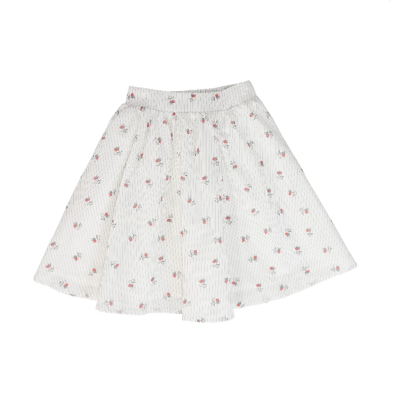 Abstract Long Skirts for Creative -BAMBOO WHITE CHERRY PRINT SKIRT [FINAL SALE]