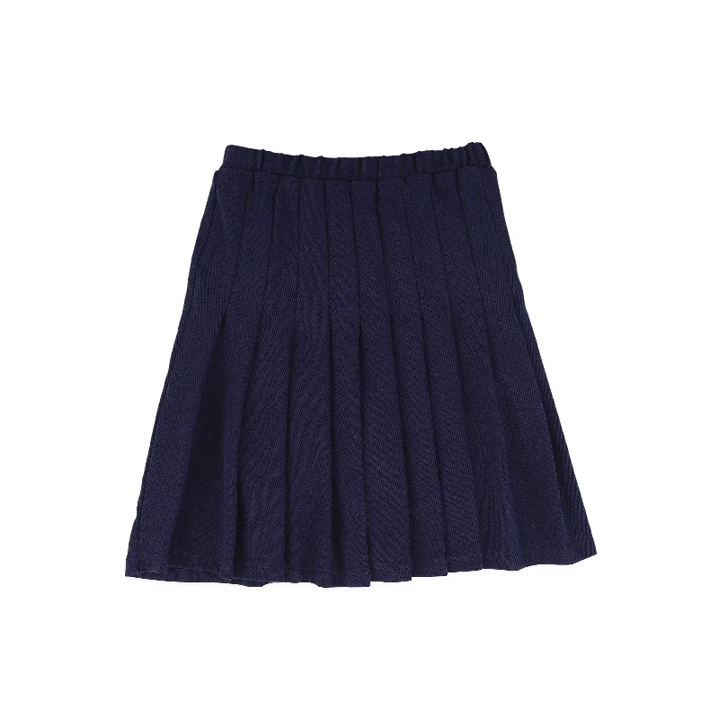 Flared Long Skirts for Drama -HELLO YELLOW NAVY SWEATSHIRT PLEATED SKIRT [FINAL SALE]