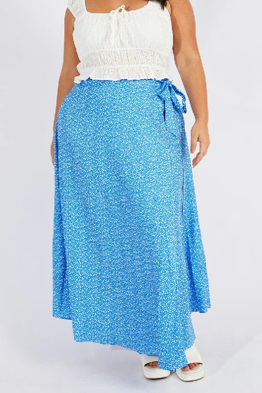 White Short Skirts for Pure -Blue Ditsy Wrap Maxiskirt