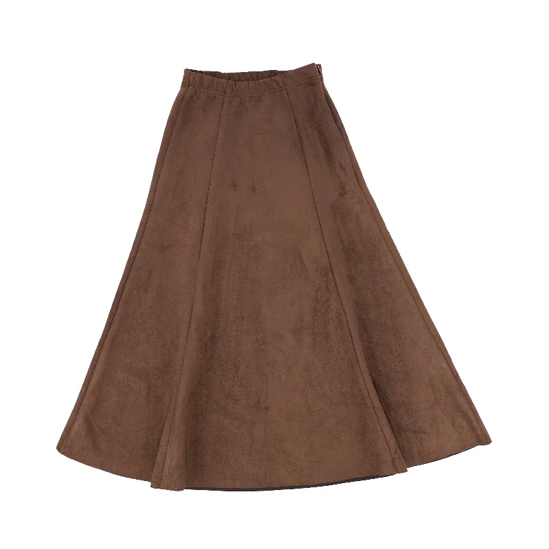 Contemporary Long Skirts for Fashion -BAMBOO BROWN SUEDE PANELED SKIRT [Final Sale]