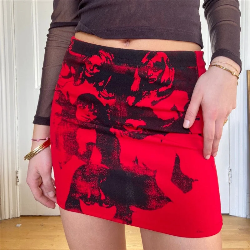 Long Skirts for Prom Night -Julia Fashion - E-girl Punk Gothic Portrait Print Mini Skirts