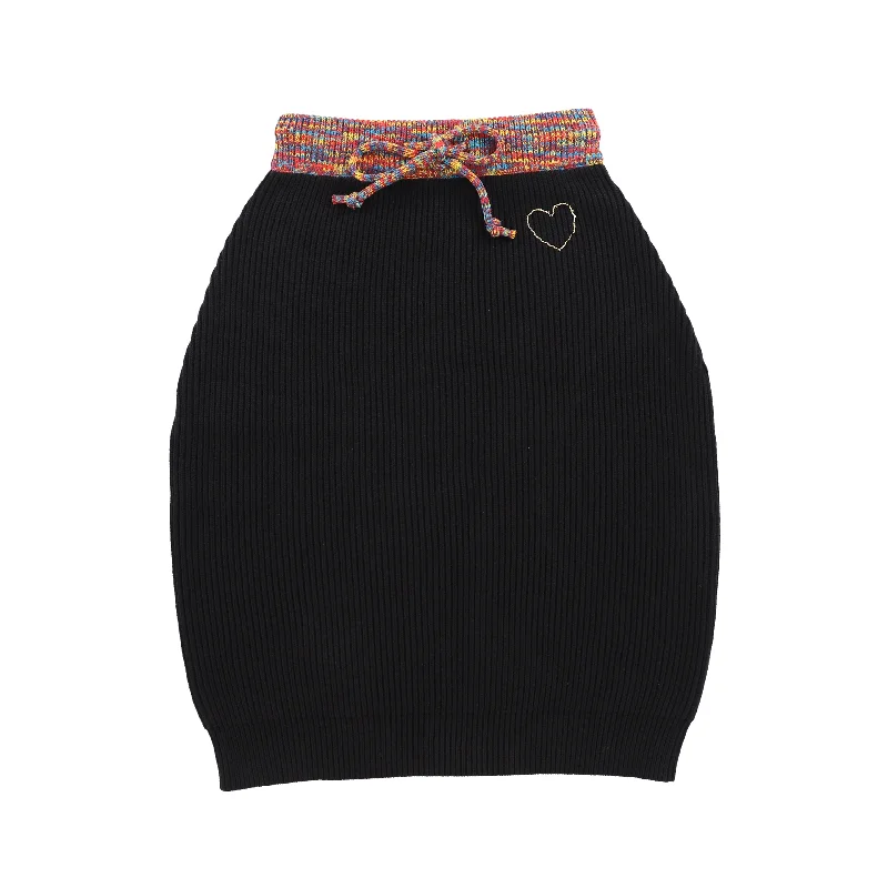 Long Skirts for Business Meeting -Hey Kid Black Multicolor Trim Embroidered Knit Skirt [Final Sale]