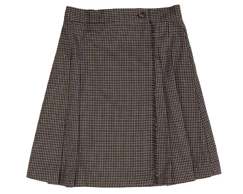 Wrap Short Skirts for Adjustable -BELATI TAUPE PLAID PLEATED SKIRT [Final Sale]