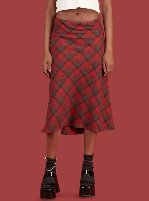 Straight Short Skirts for Simple -Julia Fashion - Vintage 90s Plaid High Waist Brown Midi Skirts