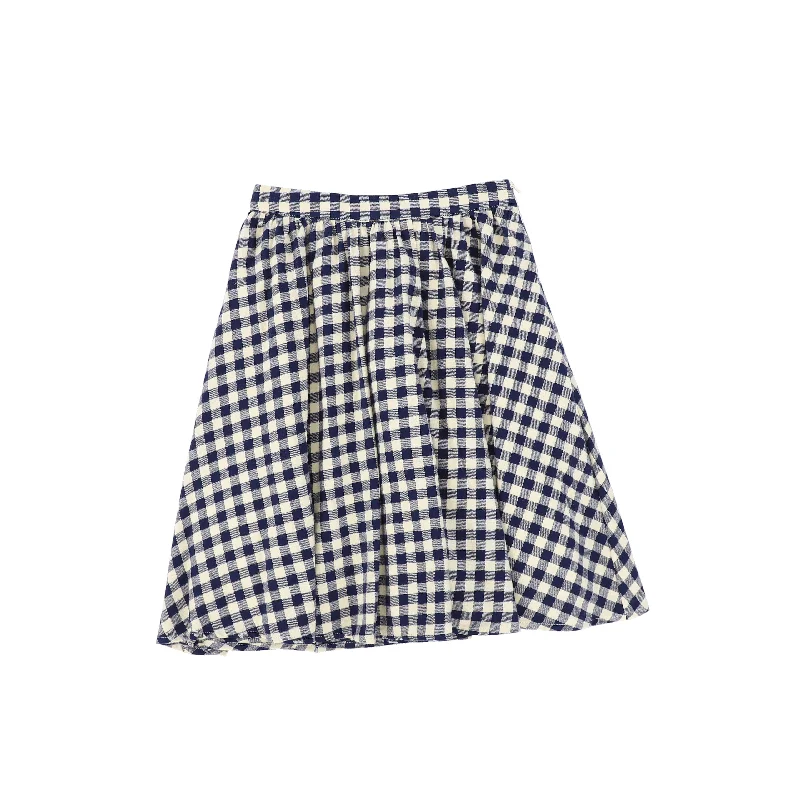 Abstract Short Skirts for Creative -Bace Collection Navy Flannel Gingham Waisted Flare Skirt [FINAL SALE]