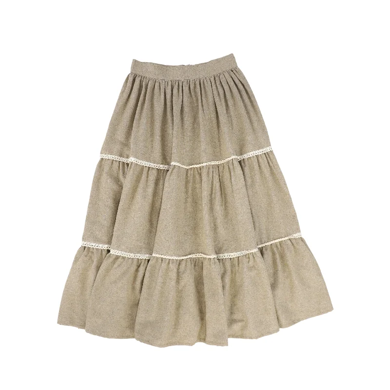 Long Skirts for Cultural Events -ATELIER PARSEMEI TAUPE SCALLOP TRIM WOOL SKIRT [FINAL SALE]