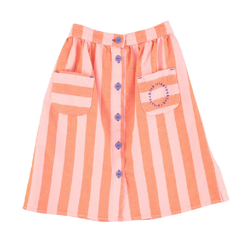 Printed Short Skirts with Patterns -PIUPIUCHICK ORANGE PINK STRIPED POCKET SKIRT [FINAL SALE]