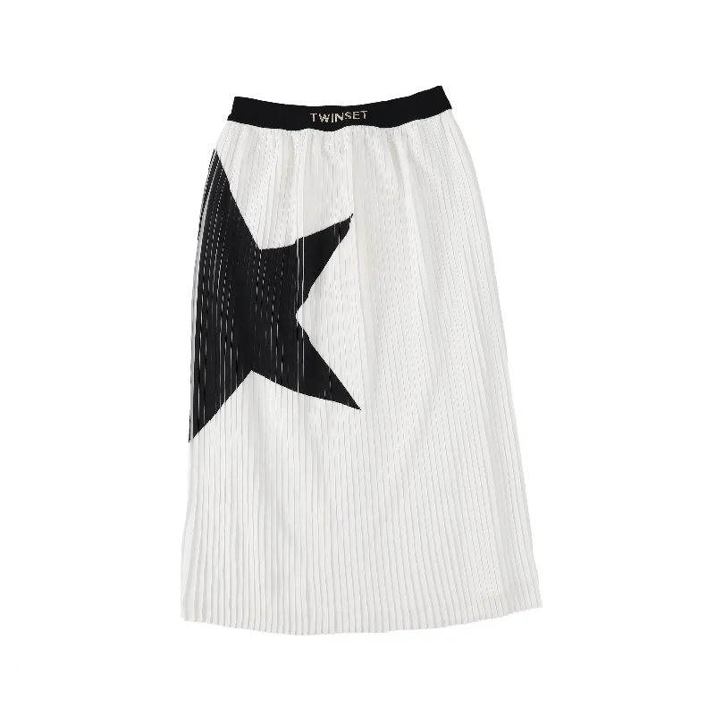 A-line Short Skirts for Flattering -TWINSET WHITE ACCORDIAN PLEATED STAR SKIRT [Final Sale]