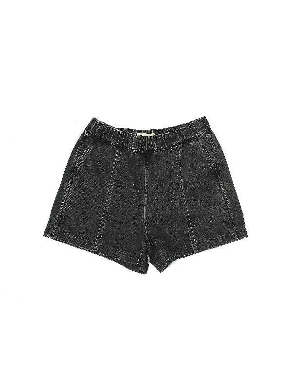 Elastic Waist Skirts for Fit -Mid-Rise Denim Shorts in Dark Wash