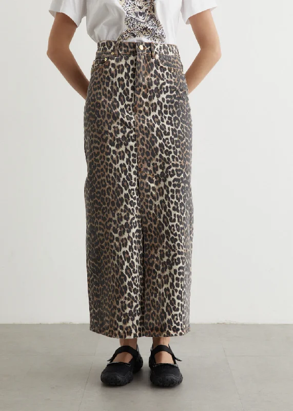 Wrap maxi skirts for versatile styling options -Print Denim Maxi Slit Skirt