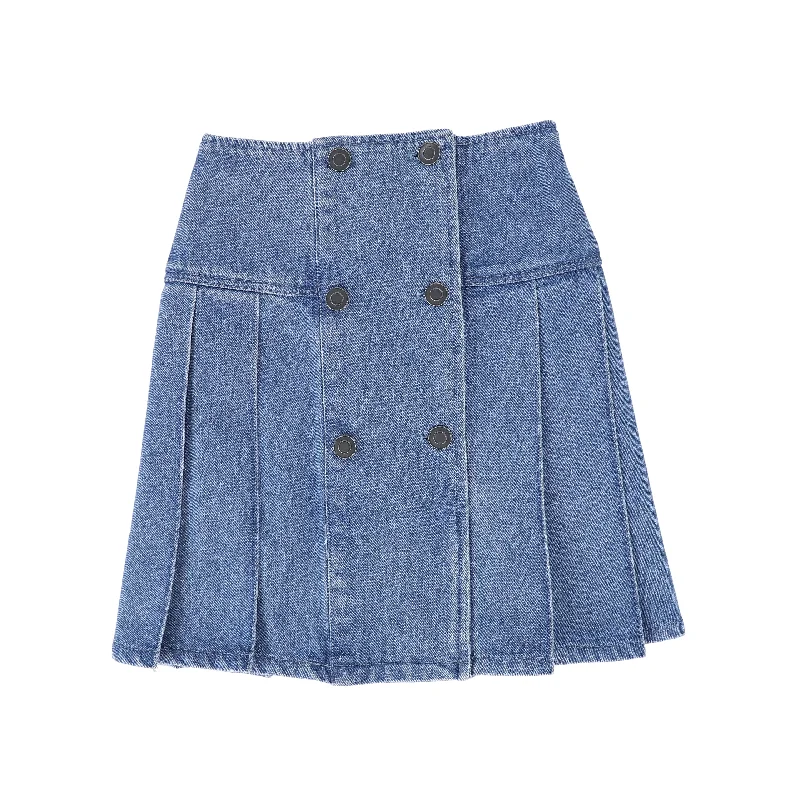 Nylon Short Skirts for Stretch -BAMBOO BLUE DENIM DOUBLE BREASTED SKIRT [Final Sale]