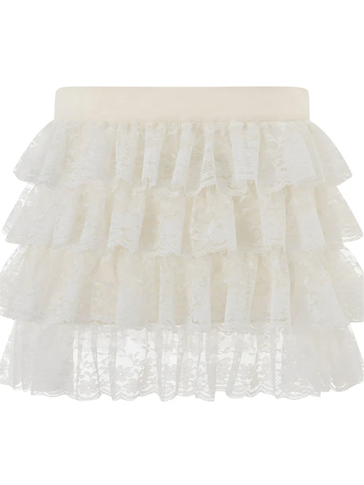 Solid Color Short Skirts for Simple -JuliaFashion - Vintage Short Mini Pleated Cute High Waist Solid Color Lace Ruffles Summer Party Cake Skirts